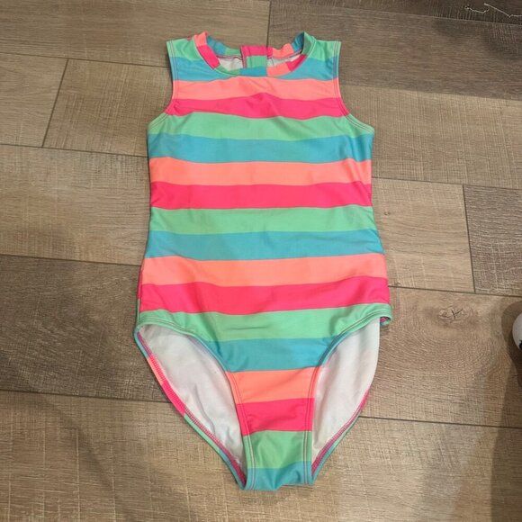 ART CLASS GIRL COLORFUL STRIPE ONE PIECE SWIM BATHING SUIT XL 14 - Picture 1 of 5
